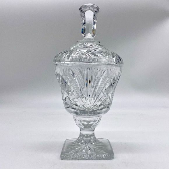 American Brilliant Cut Crystal Lidded Apothecary Jar Pedestal Urn - Picture 1 of 12
